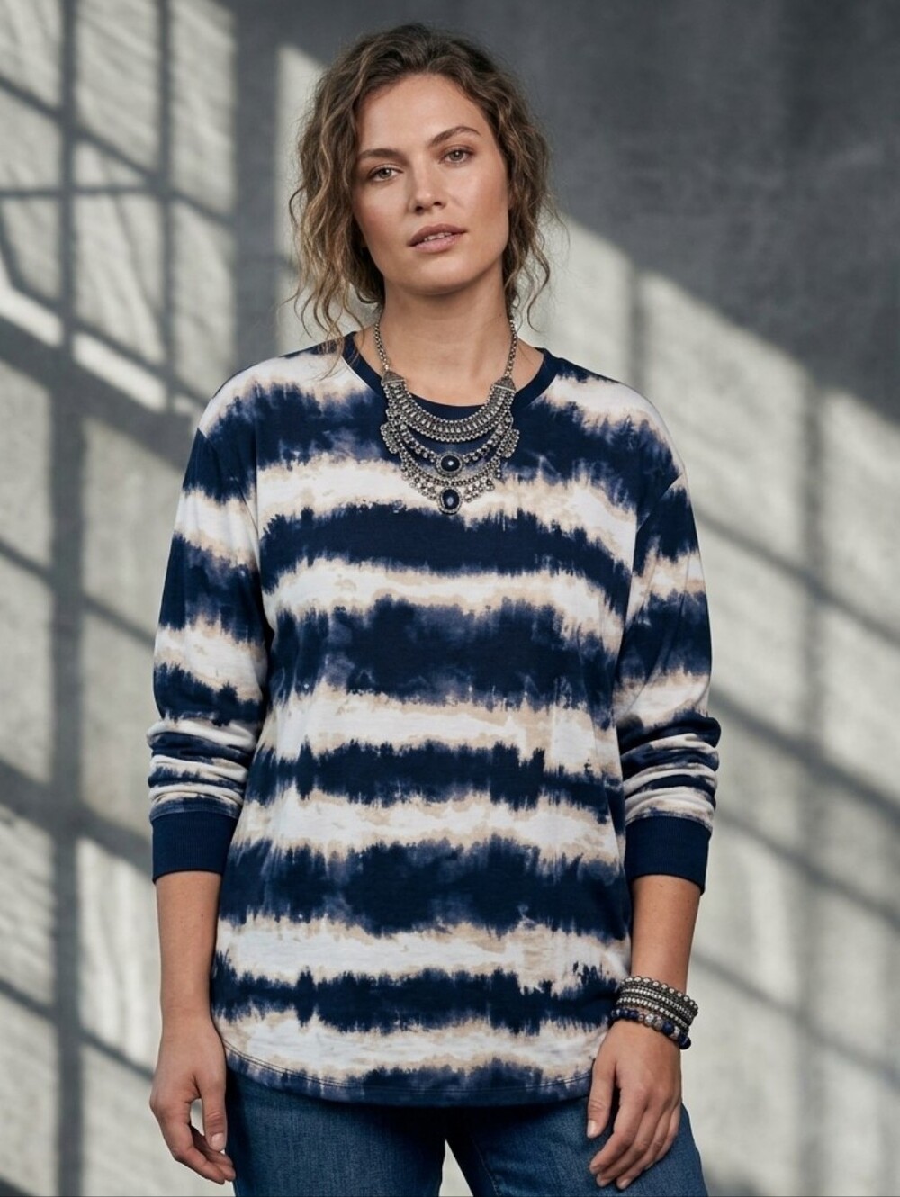 LuLaRoe Hudson Tunic Top Boho Shibori Tie Dye Striped Stretch Black White S NWT